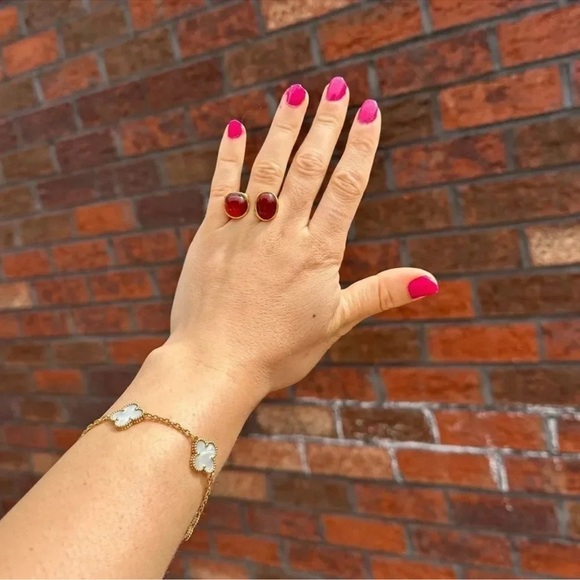 Red Agate 18K Gold Stainless Steel Waterproof Gold Natural Stone Ring - Picture 4 of 7